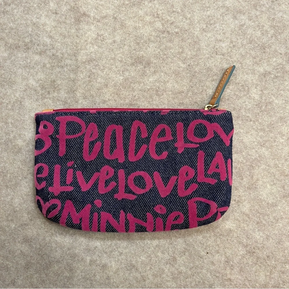Dooney & Bourke Disney Parks Denim Pink Graffiti Hobo Shoulder Bag & Zip Pouch